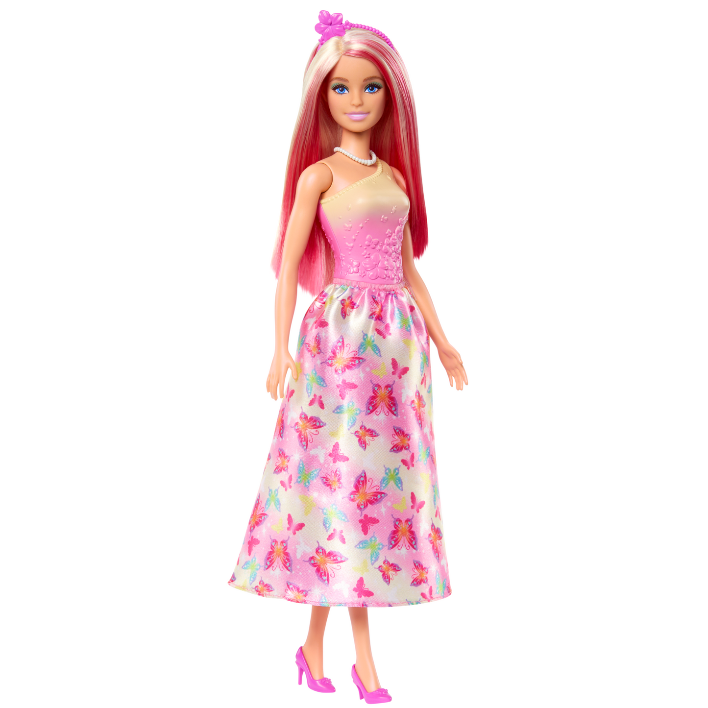 Poup¨¦e Barbie Royale Avec Cheveux Roses et Blonds, Jupe ¨¤ Imprim¨¦ de Papillons et Accessoires