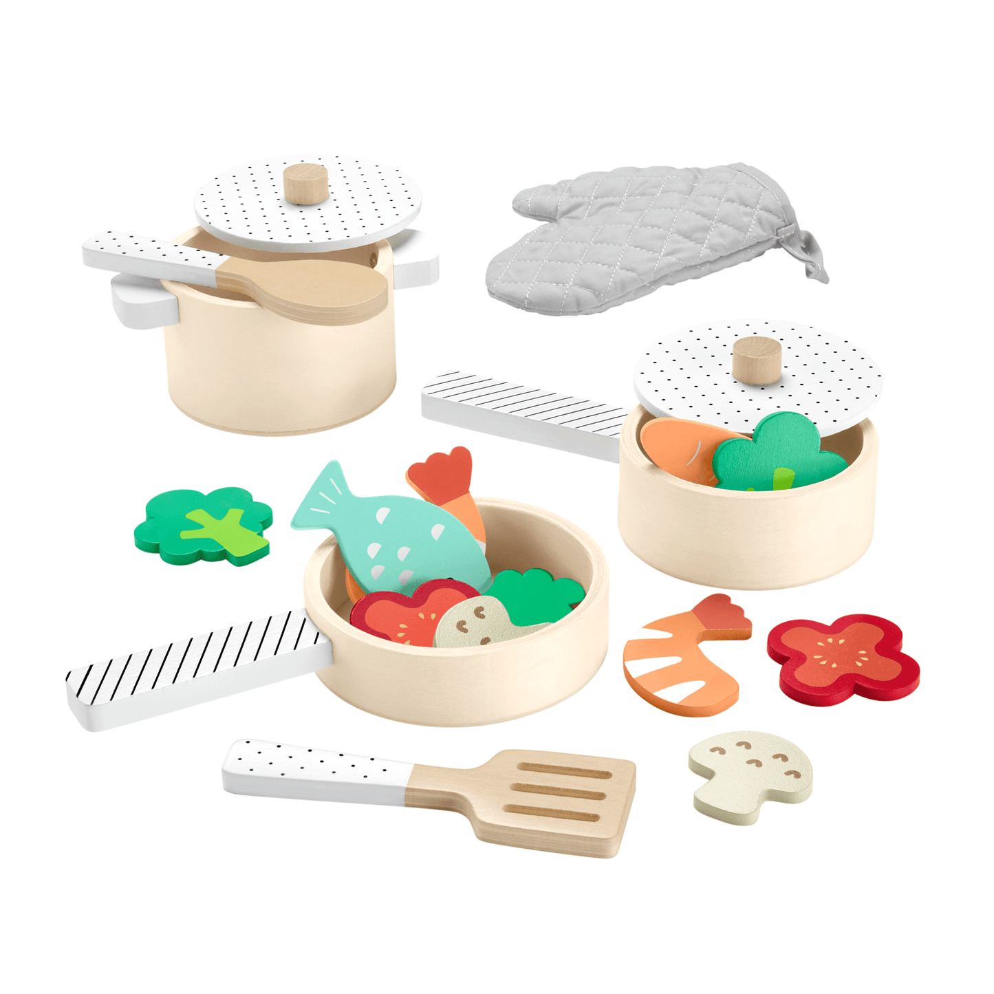 Fisher-Price Coffret Marmite et Casseroles en Bois, 19 ¨¦l¨¦ments