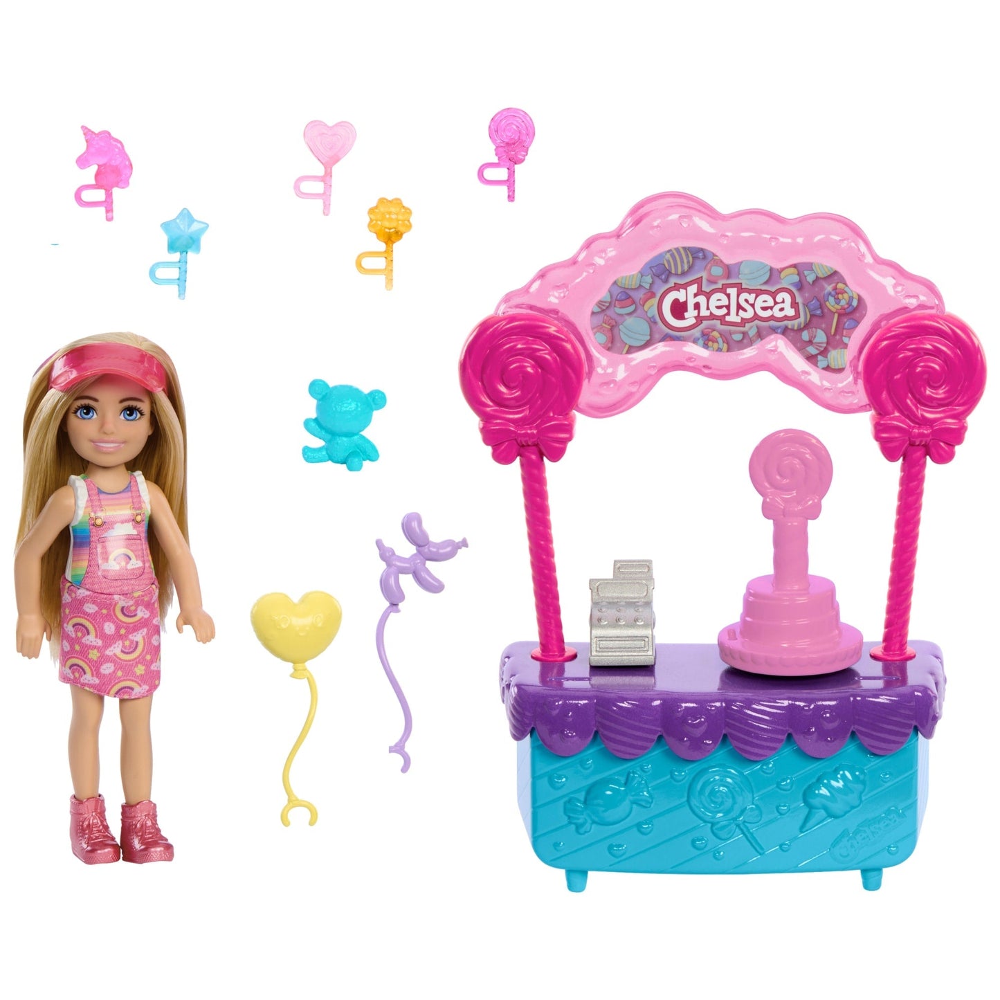 Barbie  Poup¨¦e Chelsea et Kiosque ¨¤ Sucettes et Bonbons, 10¨¦l¨¦ments