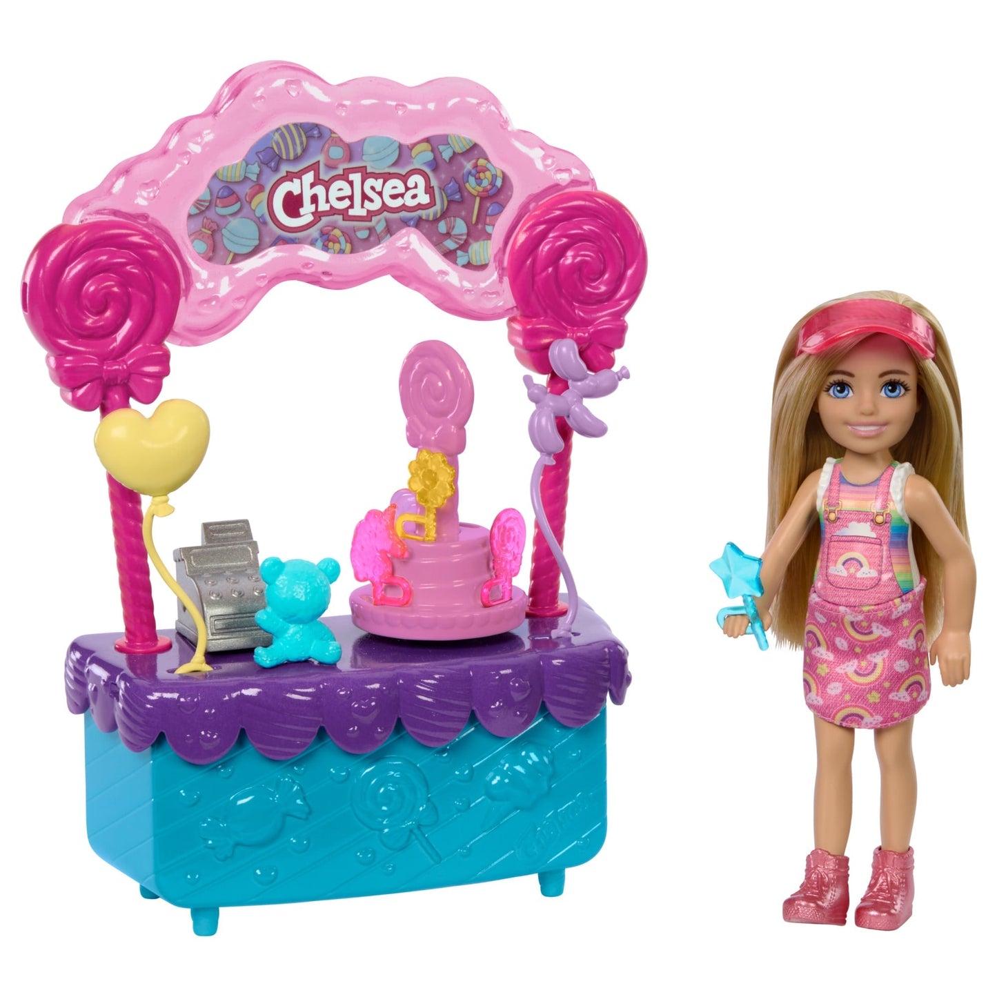 Barbie  Poup¨¦e Chelsea et Kiosque ¨¤ Sucettes et Bonbons, 10¨¦l¨¦ments