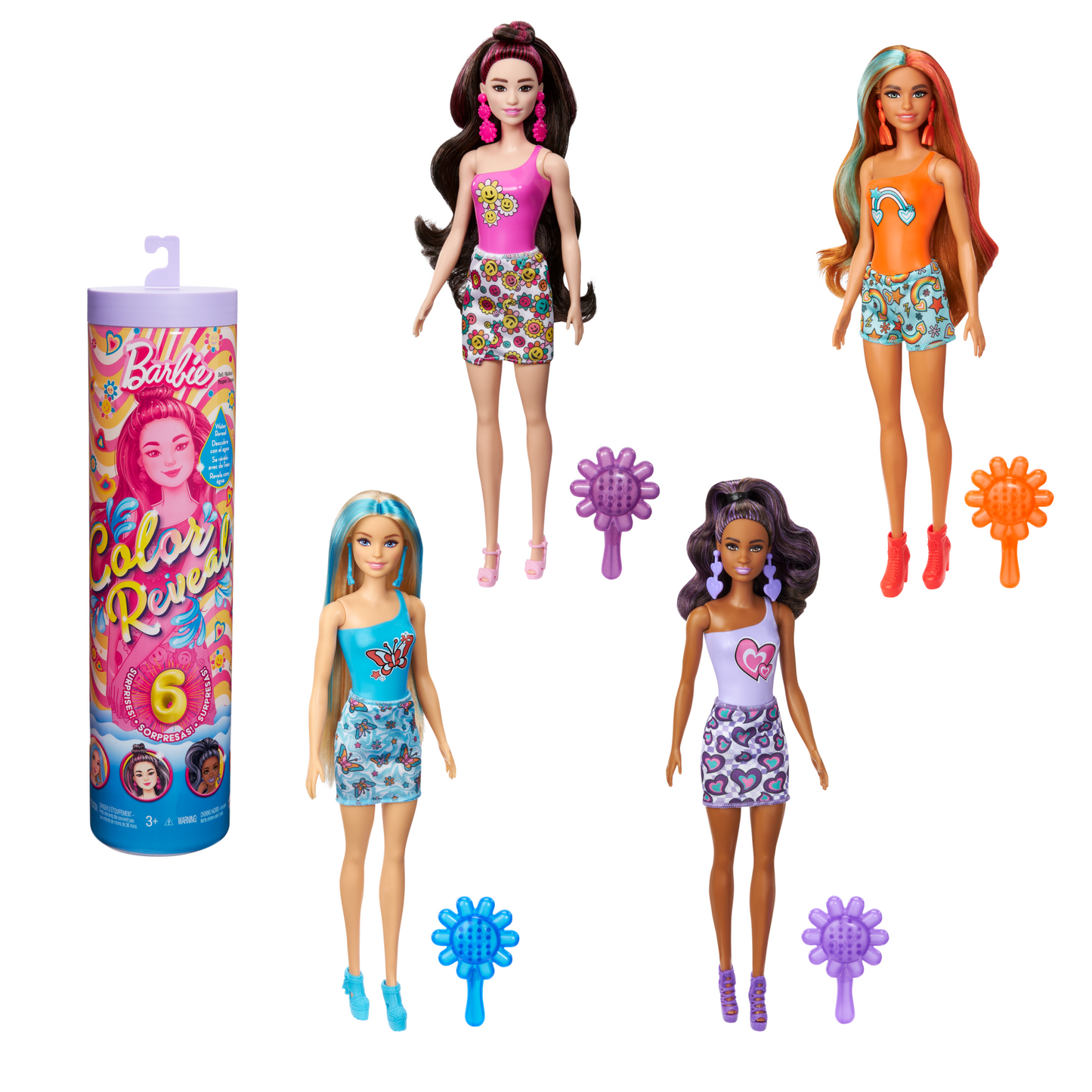 Barbie Color Reveal S¨¦rie Groovy Poup¨¦e et Accessoires, 6 Surprises