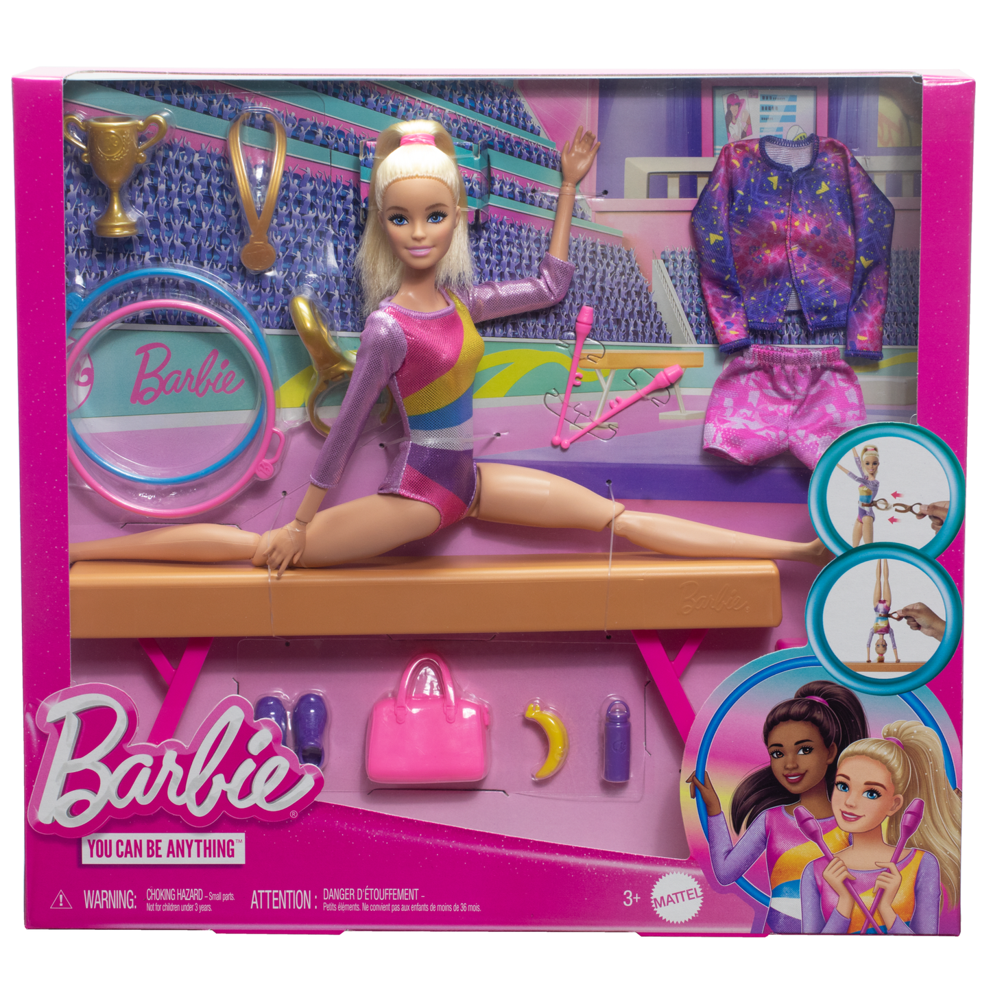 Barbie Coffret de Jeu Gymnaste, Poup¨¦e Mode, Blonde, 10Accessoires
