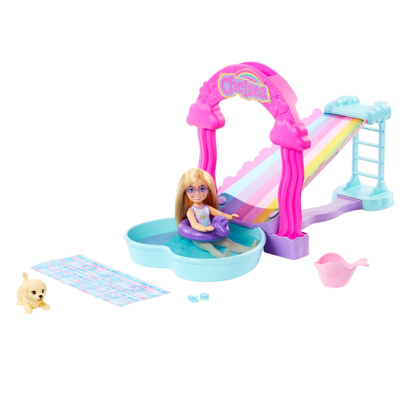 Barbie  Chelsea  Coffret de Jeu  Glissade D¡¯Eau Arc-en-Ciel