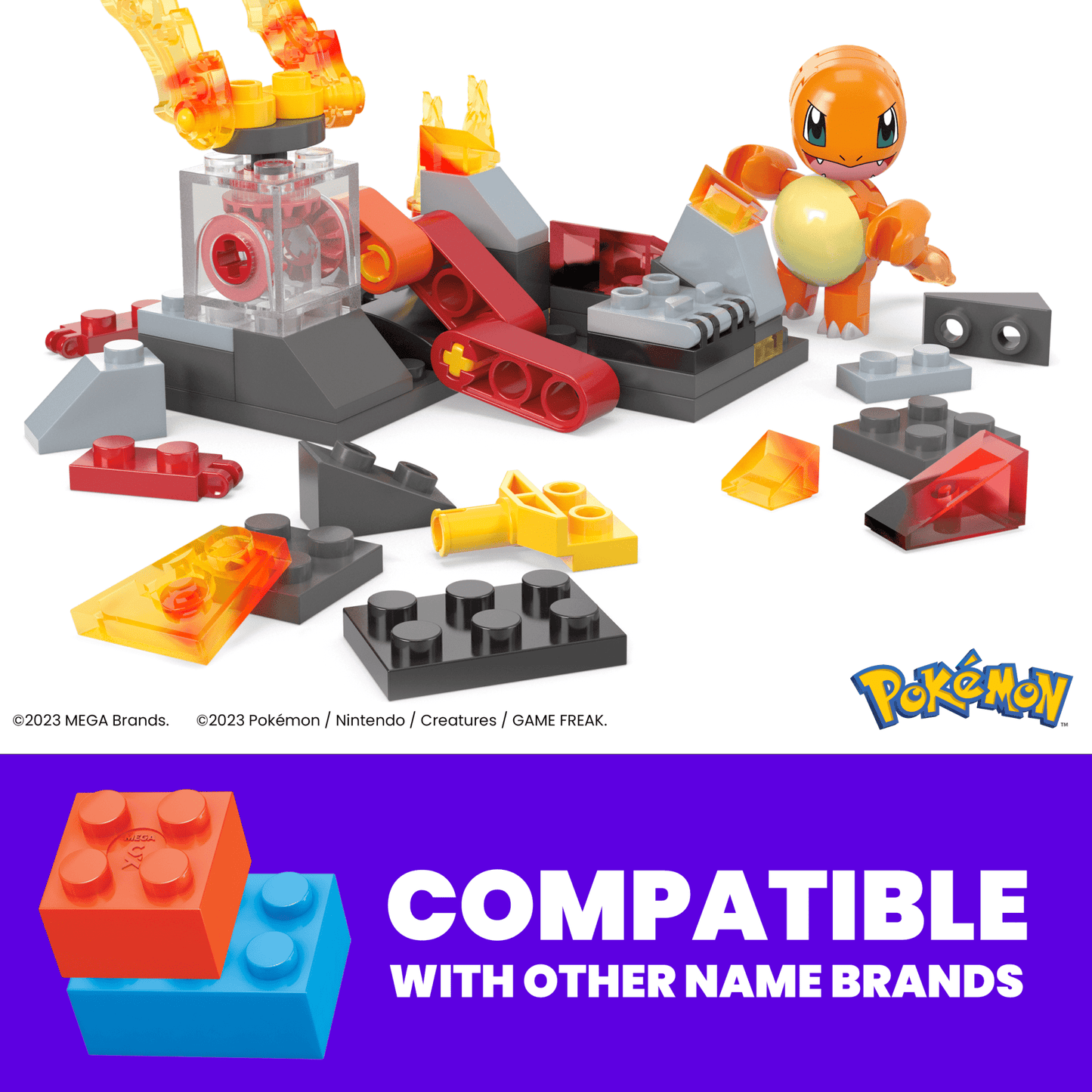 MEGA Pok¨¦mon Charmander's Fire-Type Spin Building Toy Kit With Figure (81 Pieces) For Kids