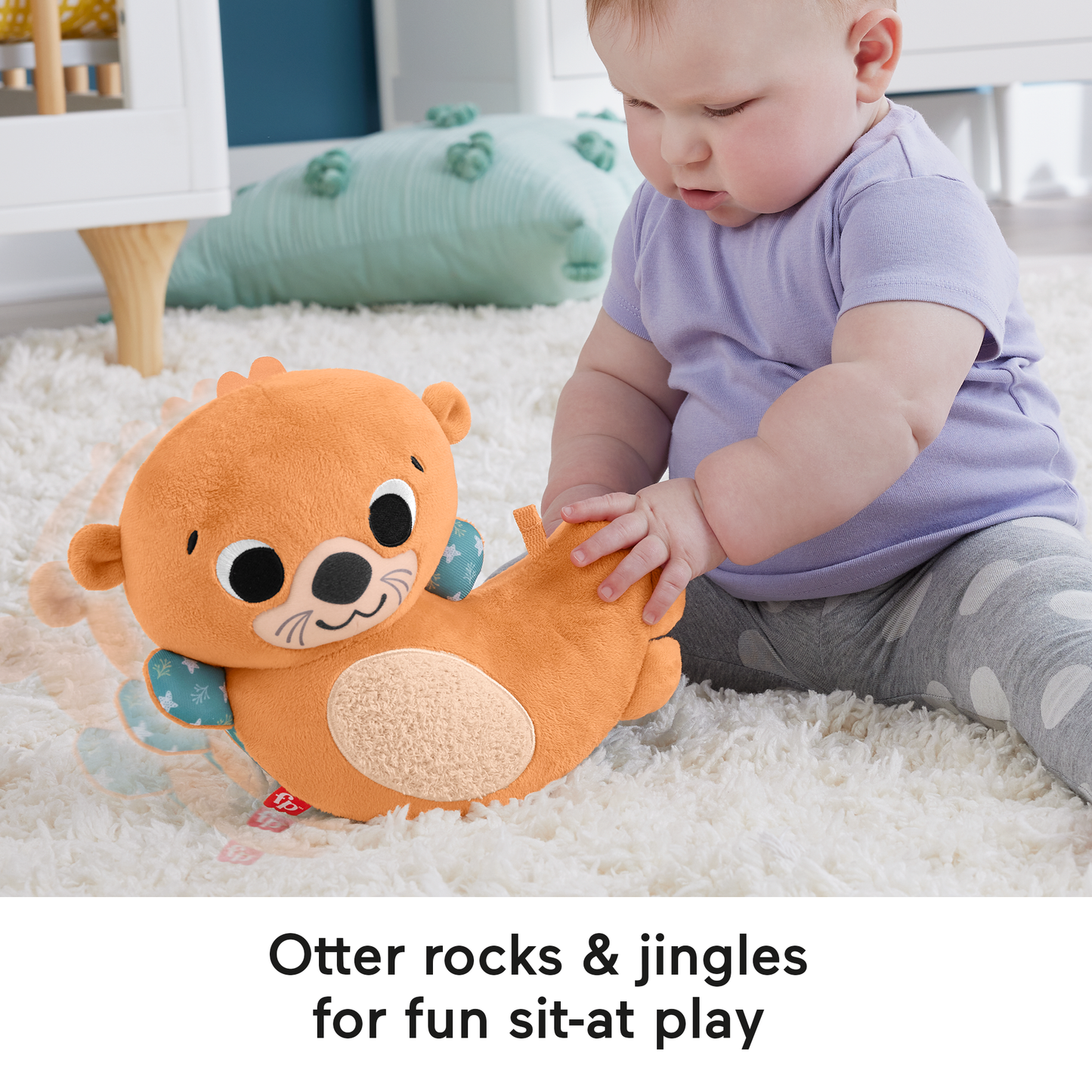 Fisher-Price 2-In-1 Rockin¡¯ Tummy Time Otter Plush Toy With Soft Book For Newborn Sensory Play
