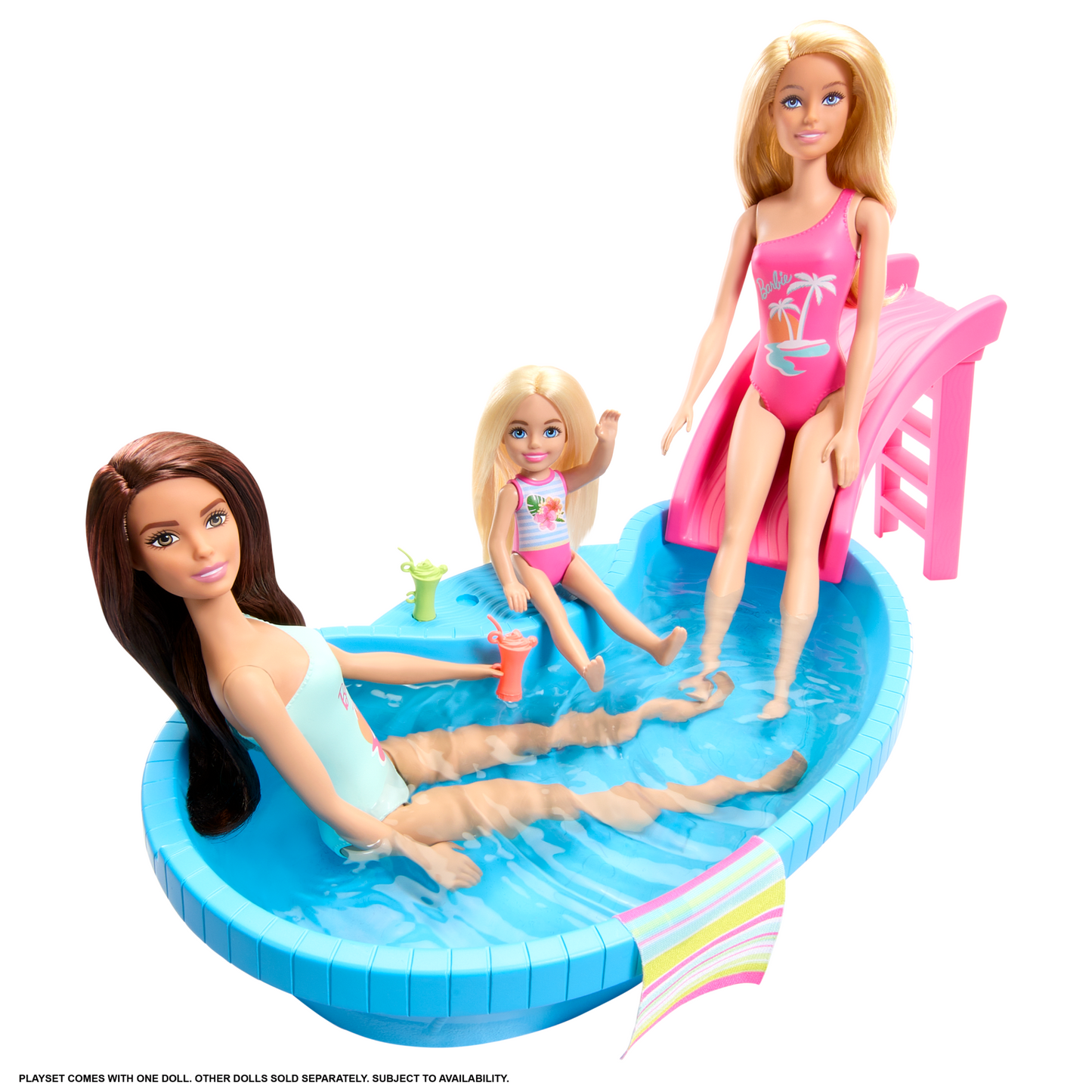 Barbie Coffret et Poup¨¦e, Brunette, Piscine, Serviette, Boissons